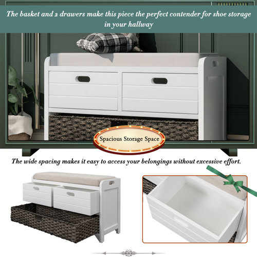 Wildon Home® Solid Wood Storage Bench with Removable Basket and 2